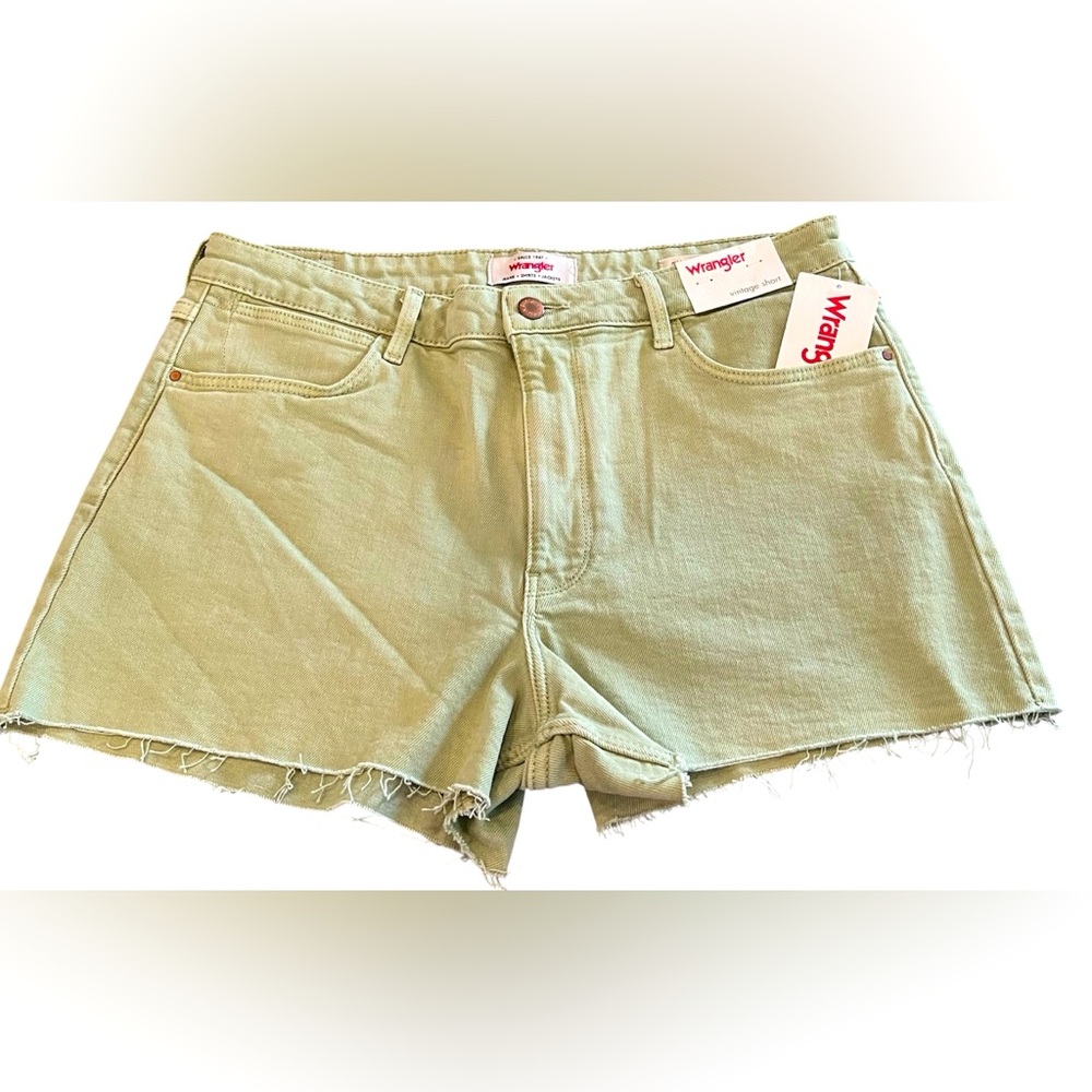 Wrangler Mid-Rise Vintage Denim Cutoff Jean Shorts 31” waist Green Size 12 NWT